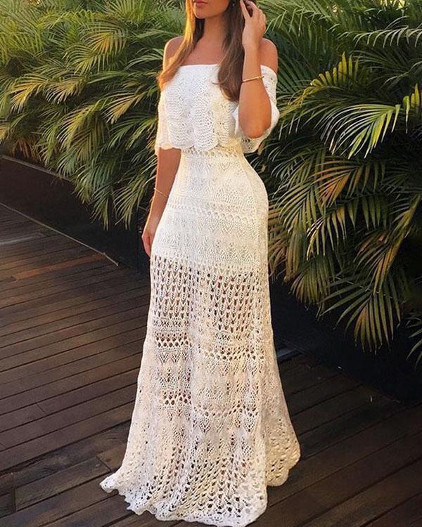 Elegant Wedding Dress Lace Crochet Bodycon Dress
