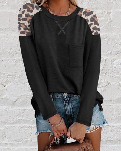 New Round Neck Leopard Print Long Sleeve T-shirt
