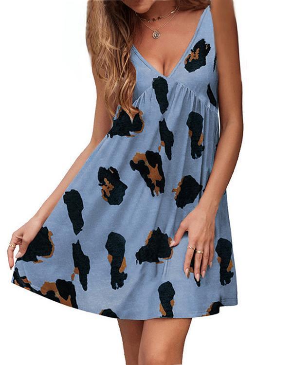 Summer New Style V-neck Strap Leopard Print Dress