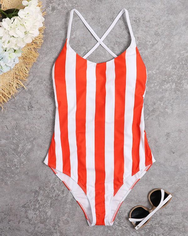 Spaghetti Strap Stripe One Piece Women's Swimsuit