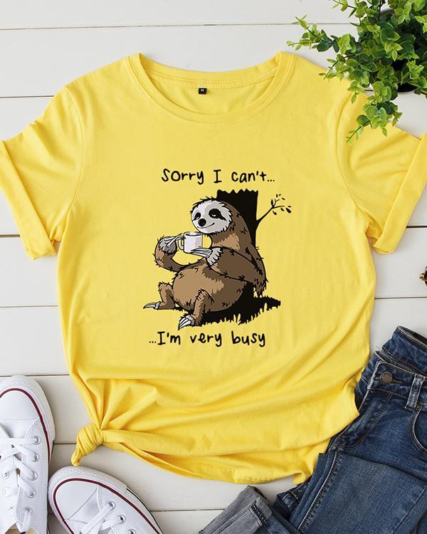 Womens Plus Size Cartoon Bear Letter Print T-shirt Tops