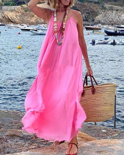 Pink Flowy Sling Big Hem Summer Vacation Dress