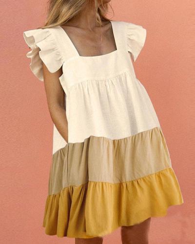 Cotton Square Neck Ruffle Sleeve Print Mini Dress