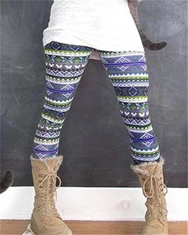 Stripe Vintage Print Leggings Casual Pants