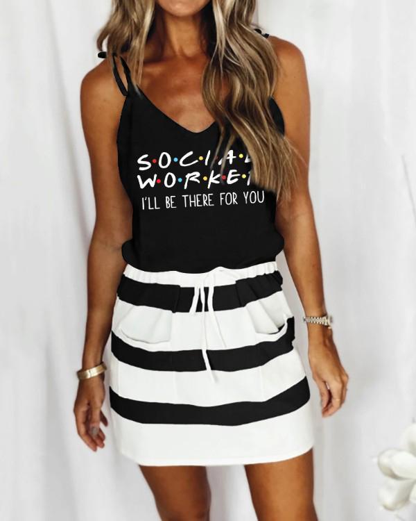 Casual Lace-up Striped Drawstring Dress