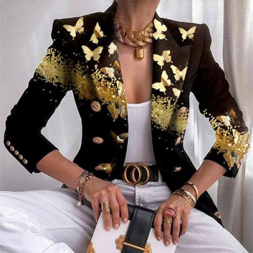 Fashion Butterfly Print Lapel Suit Classy Blazer