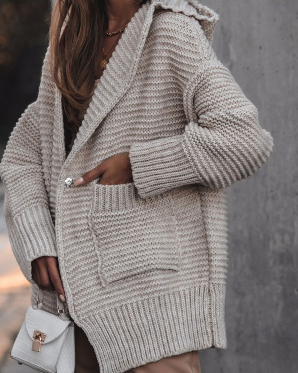 Solid Casual Loose Long Sweater Coats Pockets Sweaters