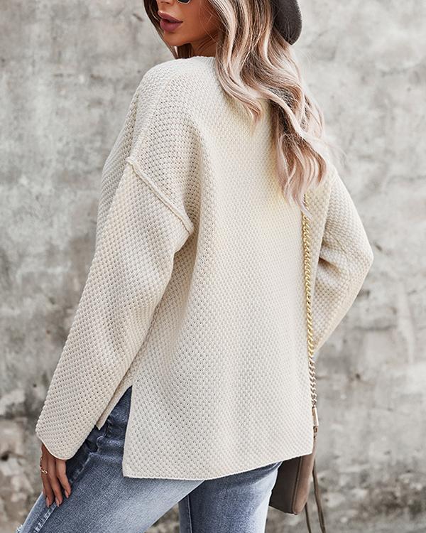 Solid Color Lapel Long-sleeved Top