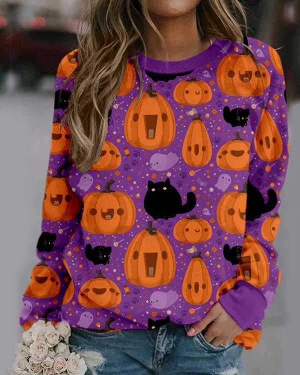 Halloween Pumpkin Print Sweatshirt