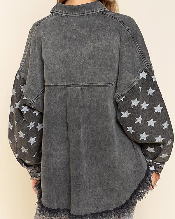 Star Print Stitching Oversized Coat