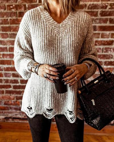 Ripped Knit Long-sleeved Sweater