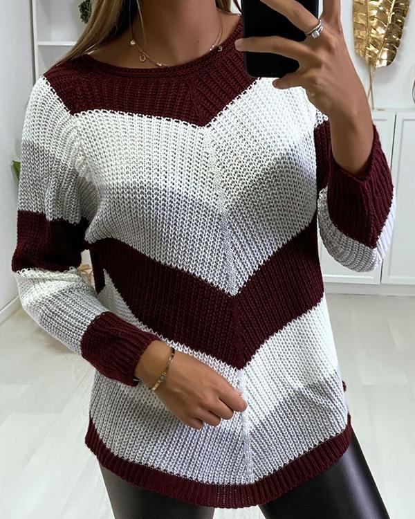 Stripe Round Neck Casual Sweaters