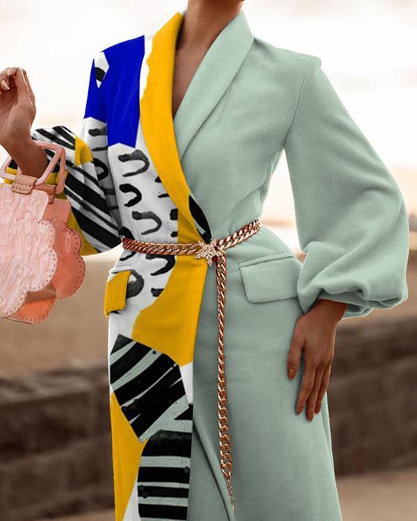 Women's Wool Blends Elegant Fashion printed Collar Coat