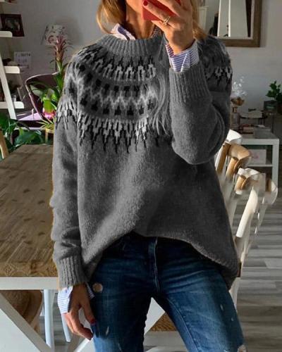 Round Neck Loose Pullover Knitted Sweater