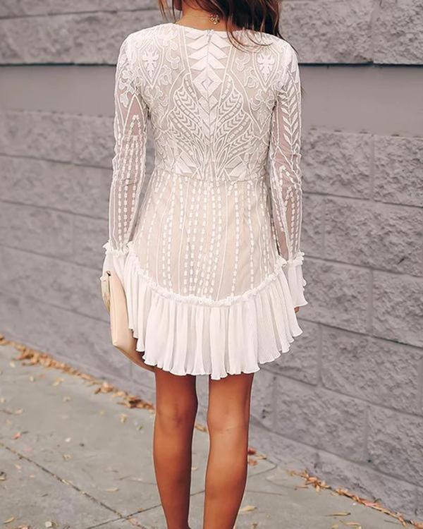 Lace Pleated Ruffle Dress