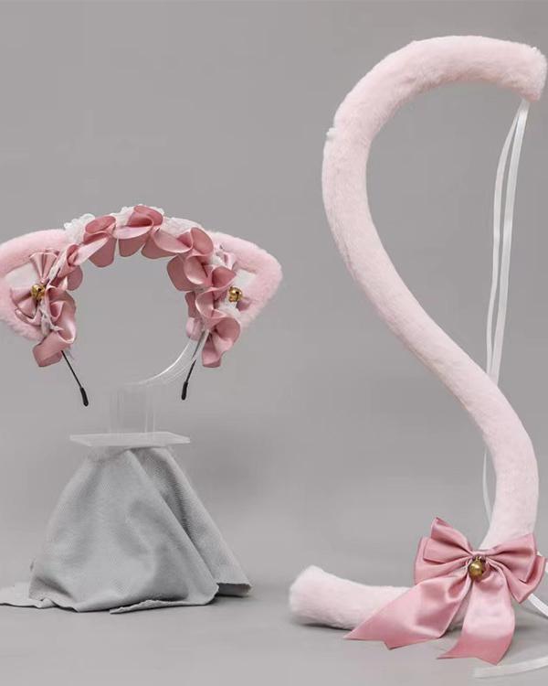Lolita Lace Bowknot Cat Ears Headband Cattail Suit