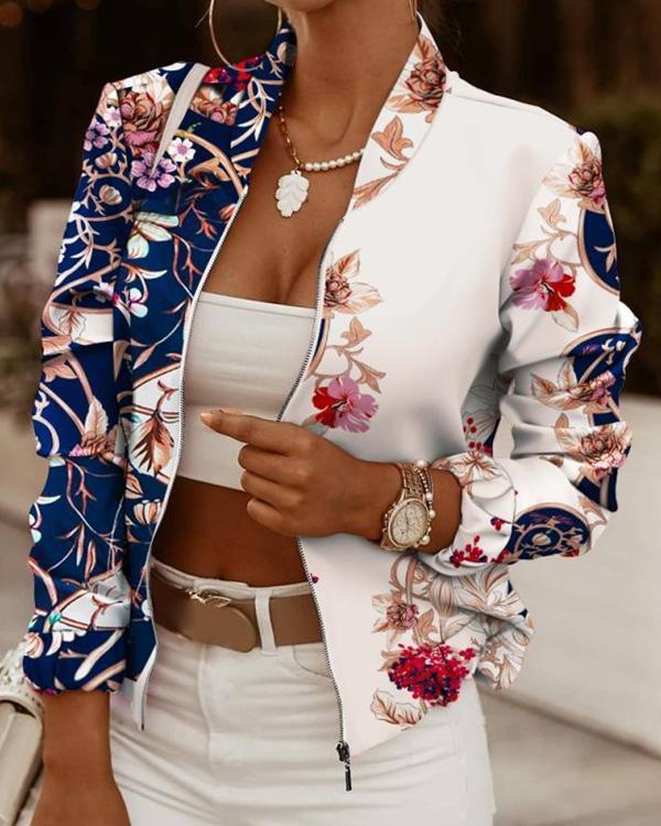 Women's Jackets Printed Stitching Zipper Outerwear