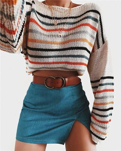 Rainbow Sweater Stitching Loose Fashion Sweater