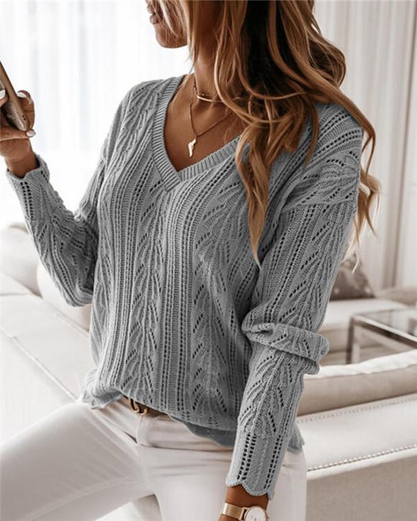 Vertical Pattern Hollow Knit Sweater Sweater Top