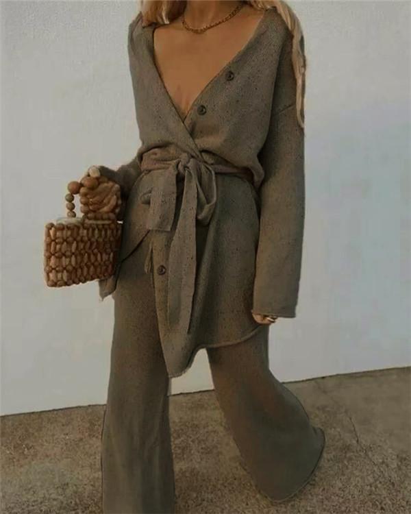 Fashion Knitted V-neck Two-piece Suit