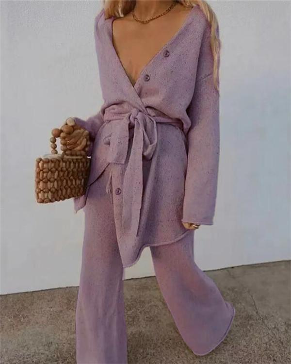Fashion Knitted V-neck Two-piece Suit