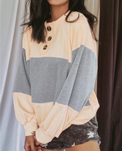 Colorblock Stitching Button Lantern Long Sleeves