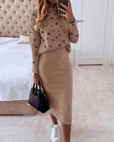 Two-piece Casual Suit With Star Print Blouse And Trousers