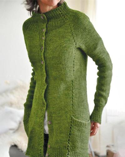 Women Double Pockets Knitting Cardigan