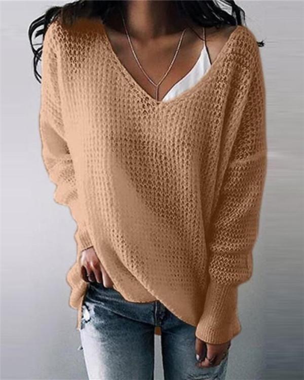 Pure Color V-neck Simple Sweater