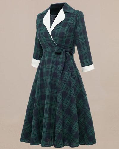 Vintage British Green Check Plaid Dress