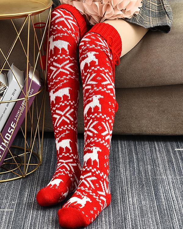 Christmas Print Warm Knee-High  Stockings