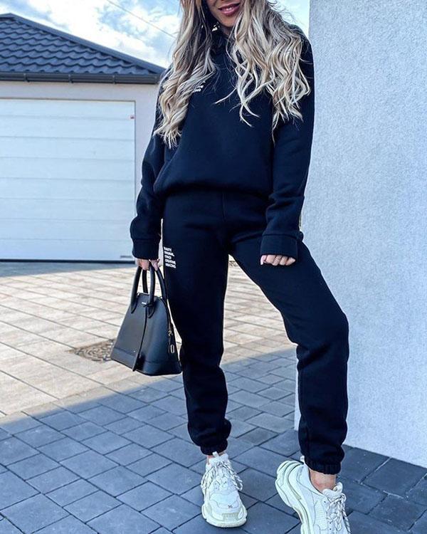 Women Fleece Tracksuit Letter Print Hoodie Outfits