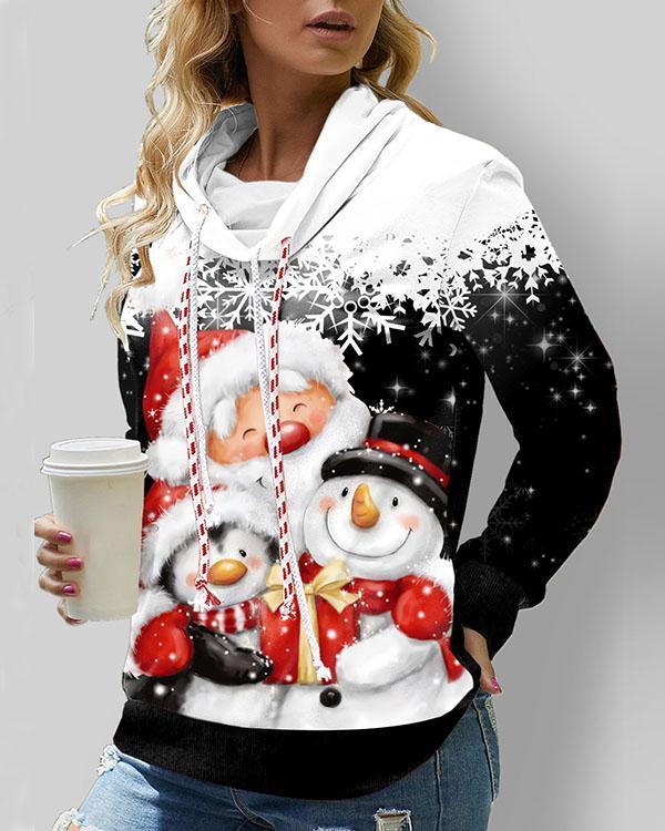 Christmas Snowman Print Cowl Neck Sweatshirt