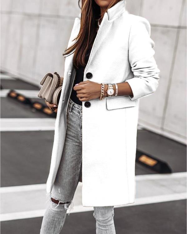 Fashion Casual Long-sleeved Button Woolen Coat