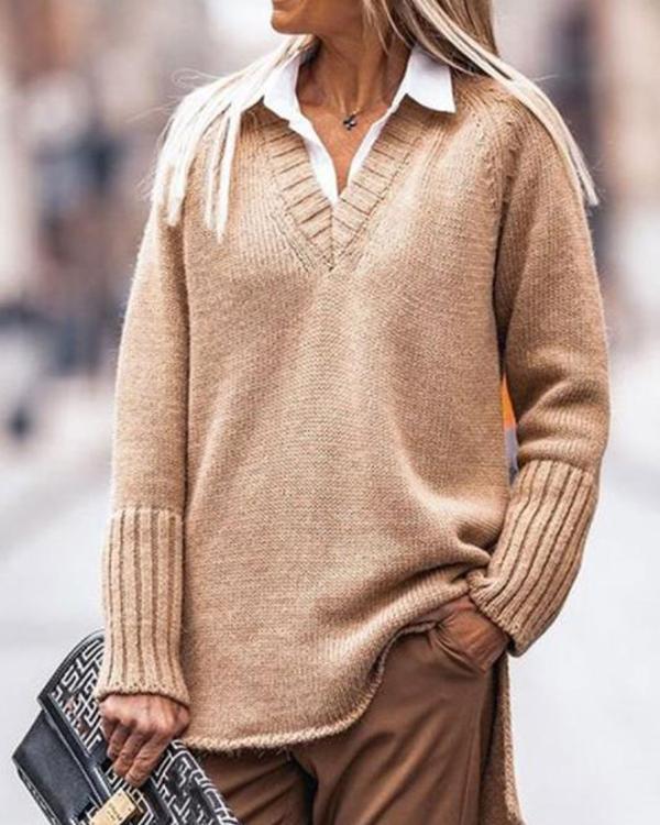 Women Minimalism Knitting V-neck Sweater
