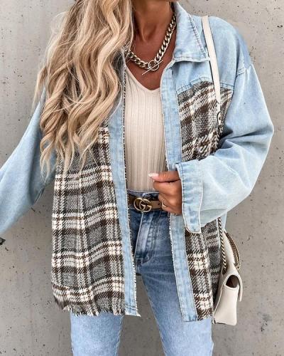 Color Block Collar Long Sleeve Blouses