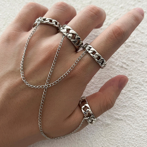Ring Chain Pendant Retro Punk 2PCS Ring Set
