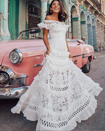 One-shoulder Ruffled Lace Dress