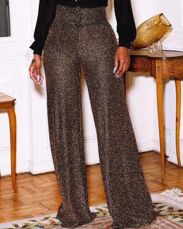 Sexy Fashion High Stretch Gold Wire Pants