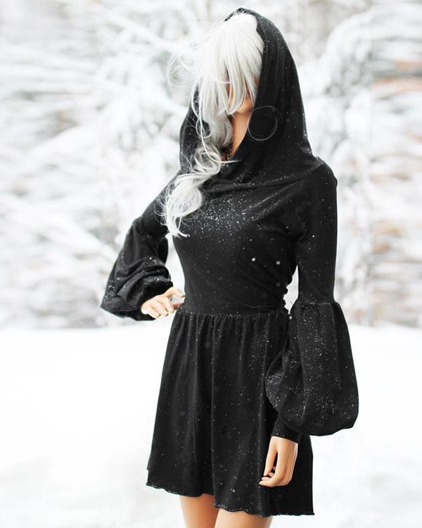 Women Casual Gothic Hooded Dress S-3XL