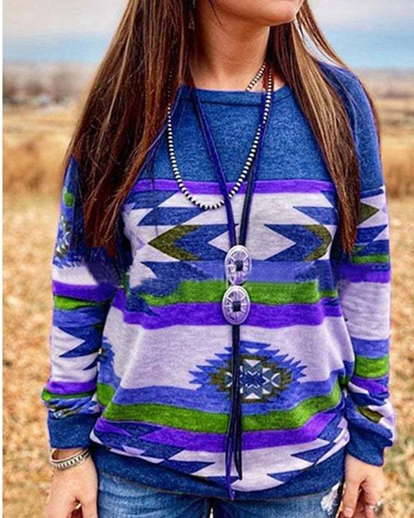 Women's Ethnic Style Printed Long-sleeved Tops S-2XL