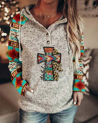 Women's Ethnic Print Casual Drawstring Tops S-3XL