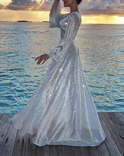 Women's Stylish and Elegant Long Sequined Dress S-XXL