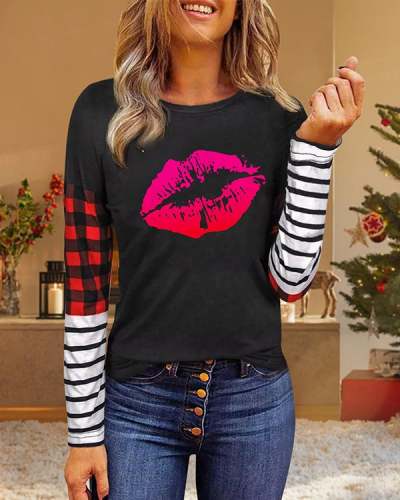 Valentine's Day Red Lip Patch Long Sleeve Top