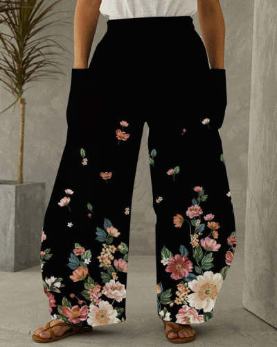 Floral Print Retro Casual Loose Pants S-5XL