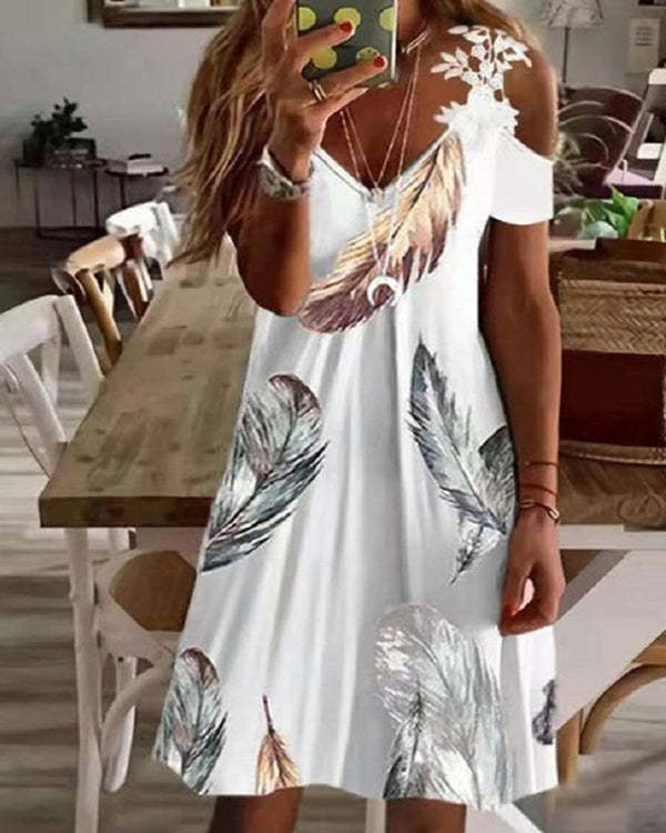 Feather V-Neck Lace Off-Shoulder Sexy Dress