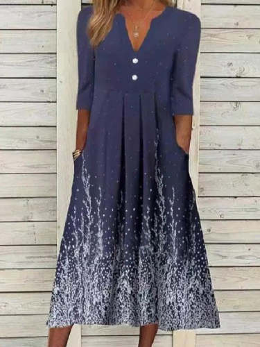 Sexy V Neck Loose Short Sleeve Printed Dress