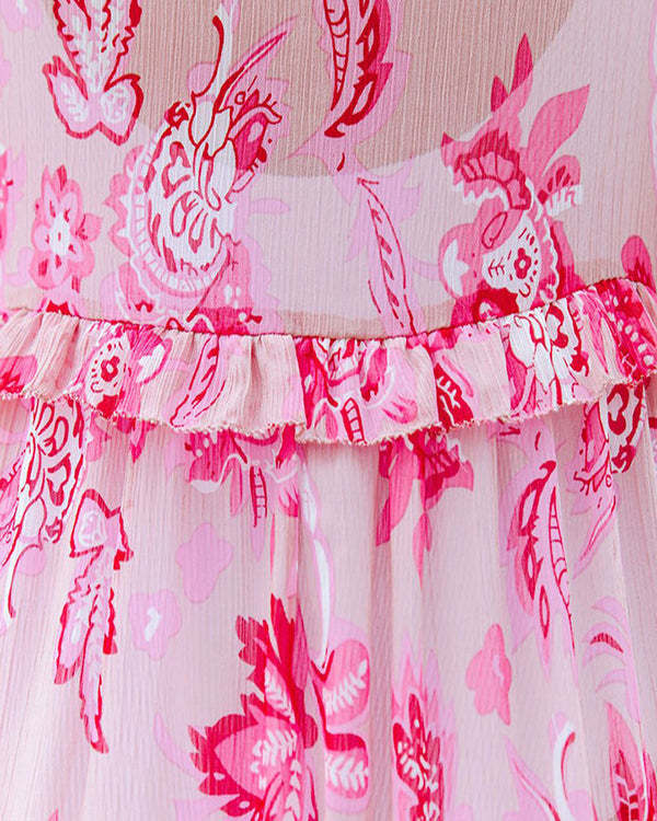 Pink Flower Long Sleeve See-through Beach Cardigan