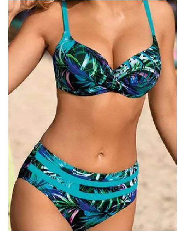 Split Bikini Print Casual Swimsuit