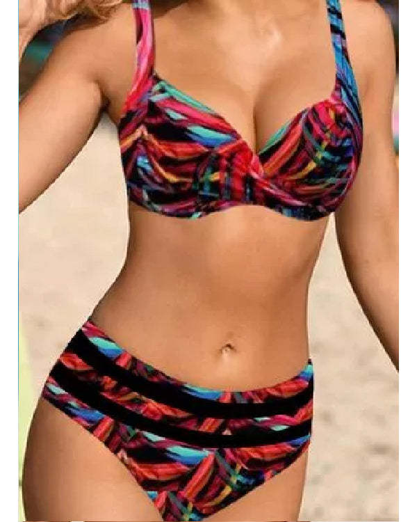 Split Bikini Print Casual Swimsuit